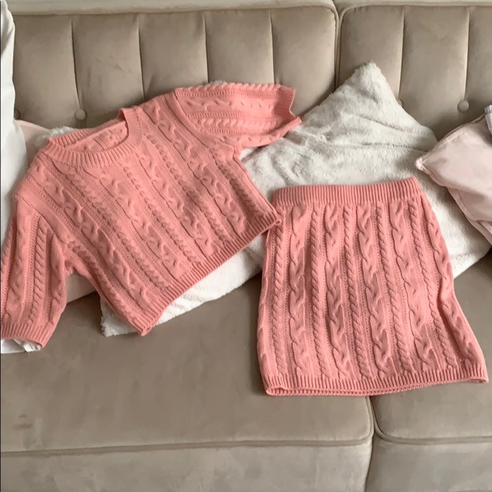 pink two-piece sweater set